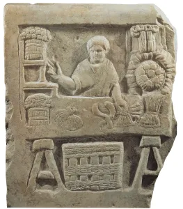 Vendor Prints: Funeral stele depicting a vegetable vendor, c150-200. Creator: Unknown