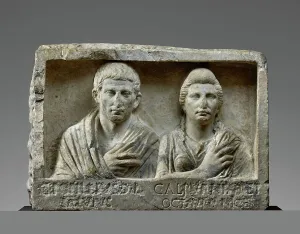 Enslaved People Prints: Funerary Relief with Busts of Popillius and Calpurnia, A.D. 1-20. Creator: Unknown