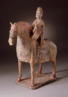 Northern Wei Dynasty Prints: Funerary Sculpture of a Female Equestrian Drummer (image 1 of 2)