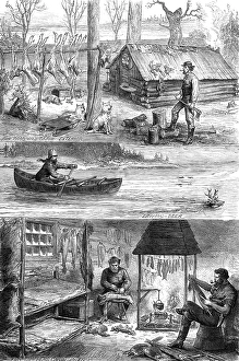 Canoe Prints: Fur trappers in the backwoods of Canada, 1880. Creator: Unknown