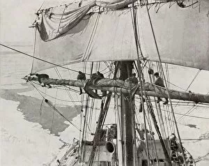 Captain Robert F Scott Collection: Furling Sail in the Pack, c1910–1913, (1913). Artist: Herbert Ponting