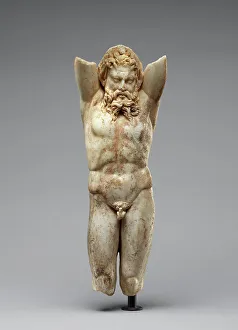Marble With Polychromy Prints: Furniture Support Shaped as a Hanging Marsyas, A.D. 100-200. Creator: Unknown