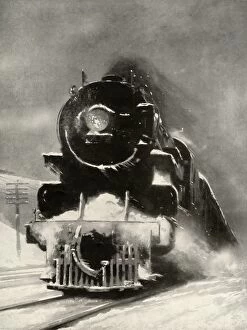 Cecil J Allen Collection: The fury of the blizzard makes no impression on this mammoth locomotiv, 1935