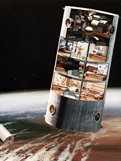 Colour Print Prints: A futuristic view of living in space, c1970s. Artist: NASA