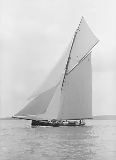The gaff rigged cutter Bloodhound sailing close-hauled, 1913. Creator: Kirk & Sons of Cowes