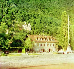 Georgia Asia Prints: Gagra: from the wharf, between 1905 and 1915. Creator: Sergey Mikhaylovich Prokudin-Gorsky