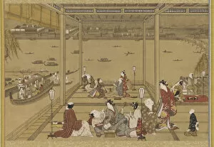 Kakejiku Collection: Gaiety in a riverside tea-house, Edo period, 18th century. Creator: Unknown