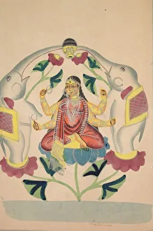 Calcutta Collection: Gajalakshmi: Lakshmi with Elephants, 1800s. Creator: Unknown