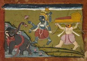 Kota Prints: Gajendra Moksha: The Salvation of the King of the Elephants, 1800s. Creator: Unknown