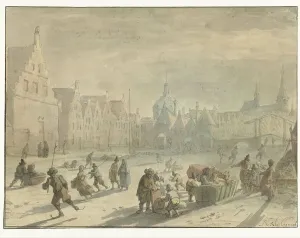 Manger Prints: Galgewater in Leiden with ice entertainment, 1639-1654. Creator: Karel Slabbaert