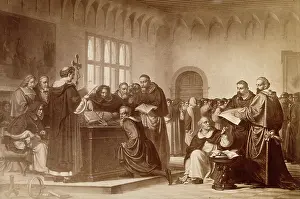 Scientific Prints: Galileo Galilei at his trial by the Inquisition in Rome in 1633. Creator: Unknown