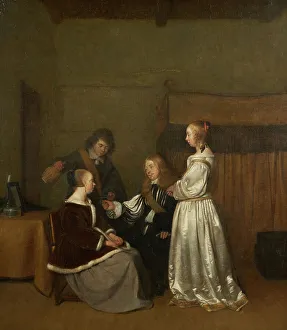 Bourgeoisie Prints: Gallant Conversation, between 1652 and 1654. Creator: Gerard ter Borch