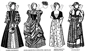 Paper Doll Prints: The Gallery of Costume: Dresses Worn in the Days When Queen Mary Reigned, c1934