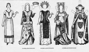 Paper Doll Prints: The Gallery of Costume: Dresses Worn in the Last Years of Edward IIIs Reign, c1934