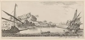 Galley Prints: Two Galleys and their Launches, in or before 1647. Creator: Stefano della Bella