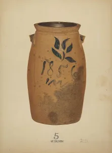Slip Decoration Prints: Five Gallon Churn, c. 1937. Creator: Richard Barnett