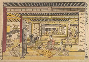 Yoshiwara Gallery: A Game of Hand Sumo in the New Yoshiwara, ca. 1740. Creator: Furuyama Moromasa