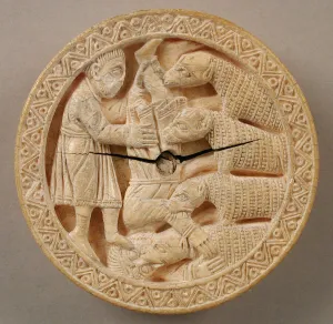 Game Piece with Hercules Throwing Diomedes to His Man-Eating Horses, German, ca. 1150