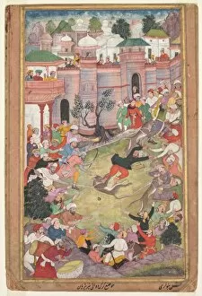 Mughal Gallery: The game of wolf-running in Tabriz, from an Akbar-nama (Book of Akbar), c. 1595-1600