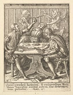 Card Table Gallery: The Gamesters, from the Dance of Death, 1651. Creator: Wenceslaus Hollar
