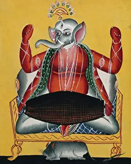 Underneath Prints: Ganesh playing the dhola (double drum), c1890. Creator: Unknown