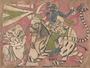 Leading Gallery: Ganesha Leads Shiva and Durga in Procession, 18th century. Creator: Unknown
