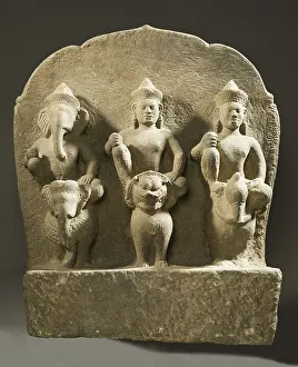 Cambodia Prints: Ganesha, Shiva, and Karttikeya on Their Mounts, 10th century. Creator: Unknown
