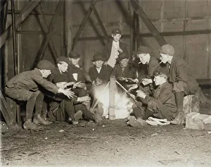 Gathered Prints: Gang of Newsboys at 10:00 p.m. 1910. Creator: Lewis Wickes Hine
