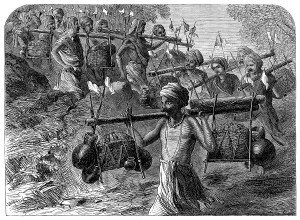 Sacred Prints: Ganges pilgrims passing a ghaut, 1864. Creator: Mason Jackson