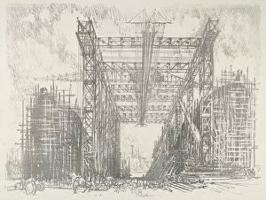 Shipbuilding Gallery: The Gantry, 1916. Creator: Joseph Pennell