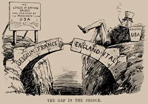 The Gap in the Bridge. Cartoon on the absence of the USA in the League of Nations, Dec 1919
