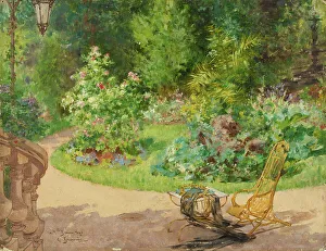 Rocking Chair Prints: The garden of the avenue d'Eylau, 1885. Creator: Georges Jeannin