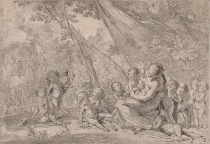 Testa Pietro Prints: The garden of charity, woman representing Charity at right surrounded by children