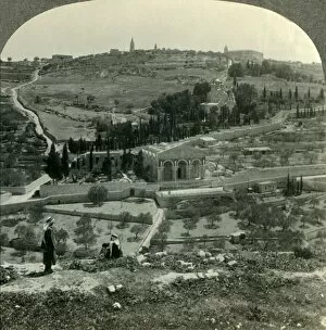 Gethsemane Gallery: Garden of Gethsemane and Mount of Olives from the Golden Gate, Jerusalem, Palestine, c1930s