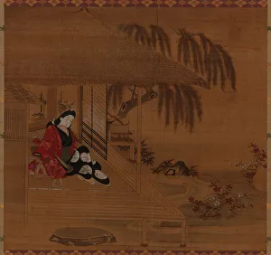 Garden; interior and seated girl, Edo period, 1615-1868. Creator: Furuyama Moroshige