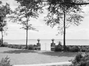 Tranquillity Prints: Garden overlooking water, East Hampton