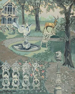 Harnly Perkins Prints: Garden Setting, 1935 / 1942. Creator: Perkins Harnly