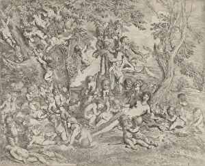 The Garden of Venus who reclines in the centre before a herm of Pan and surrounded