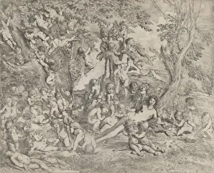 Testa Pietro Prints: The Garden of Venus who reclines in the centre before a herm of Pan and surrounded