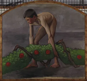 Bending Down Prints: Garland Bearer; Boy Carrying the Garland of Life, 1905. Creator: Hugo Simberg