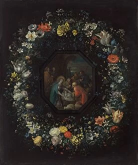 Garland of Flowers with Adoration of the Shepherds, c. 1625 / 1630
