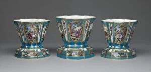 Benches Gallery: Garniture of Three Flower Vases (Vases Hollandois), Sevres, c. 1761