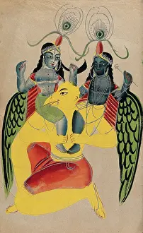 Krishna Prints: Garuda carrying two identical figures possibly Krishna and Balarama. Creator: Unknown