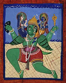 Vishnu Prints: Garuda carrying Vishnu and Lakshmi. Creator: Unknown