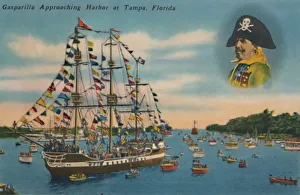 Flotilla Prints: Gasparilla Apporoaching Harbor at Tampa, Florida, c1940s