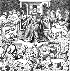 Gaston Iii Prints: Gaston Phoebus teaching the art of venery, 15th century (1849)