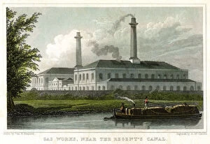 Gasworks by the Regents Canal, London, c1830.Artist: A McClatchie