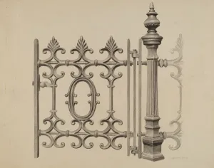 Gatepost Prints: Gate and Gatepost, c. 1939. Creator: Jerome Hoxie
