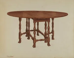Wenger Frank Prints: Gate-legged Table, c. 1937. Creator: Frank Wenger