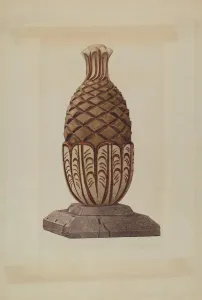 Ananas Sativus Prints: Gate Post Top, c. 1938. Creator: Henry Tomaszewski